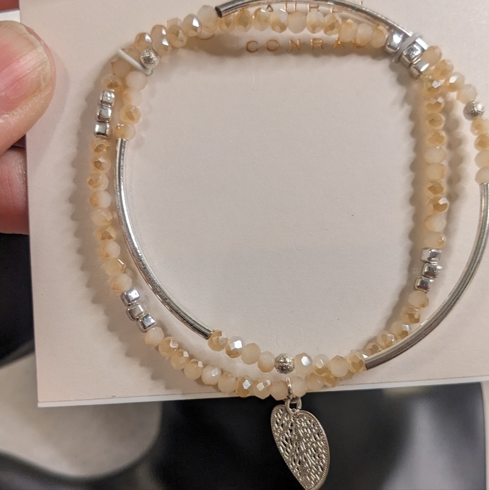 NWT Lauren Conrad Silver Beaded Bracelet with Heart Charm